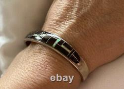 Vtg Richard Begay Navajo Cuff Unisex Inlaid Opal & Onyx Sterling Silver 18g