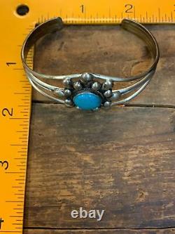 Vtg Running Bear Turquoise Cuff Bracelet Signed Navajo Sterling Silver Jewelry