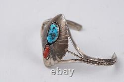 Vtg S. Dickens Native Navajo Turquoise Coral Sterling Silver Cuff Bracelet 6.5