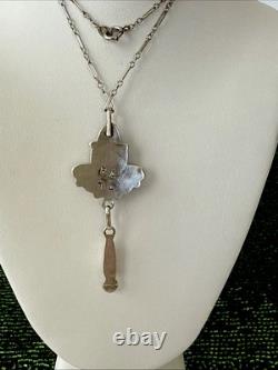 Vtg. Sign PA TA Native American Navajo turquoise ster. Silver 925 pendant Necklace