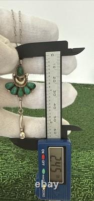 Vtg. Sign PA TA Native American Navajo turquoise ster. Silver 925 pendant Necklace