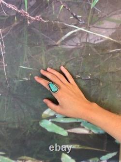 Vtg Signed WB Navajo GreenBlue Turquoise Sterling Silver Ring Size 5.25 10.18g