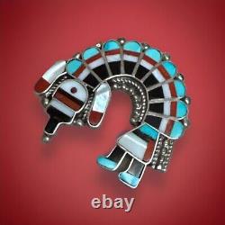Vtg Signed Zuni turquoise Rainbow Man Dancer Brooch Native American Pendant J+M