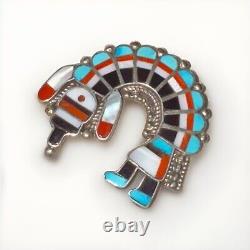 Vtg Signed Zuni turquoise Rainbow Man Dancer Brooch Native American Pendant J+M
