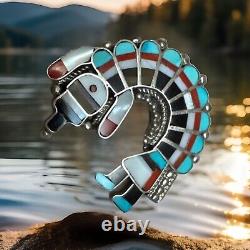 Vtg Signed Zuni turquoise Rainbow Man Dancer Brooch Native American Pendant J+M
