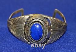 Vtg. Silver and Lapis Stone Navaho Jewelry Kee Cuff Bracelet Free Shipping US