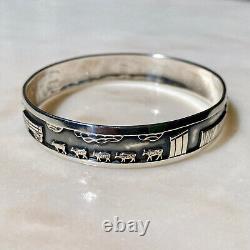 Vtg Southwest Roland Begay Navajo Sterling Silver Storyteller Bangle Bracelet