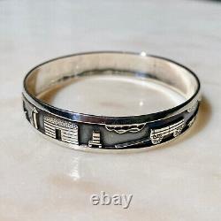 Vtg Southwest Roland Begay Navajo Sterling Silver Storyteller Bangle Bracelet