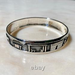 Vtg Southwest Roland Begay Navajo Sterling Silver Storyteller Bangle Bracelet