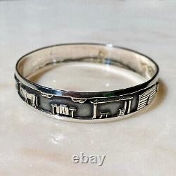 Vtg Southwest Roland Begay Navajo Sterling Silver Storyteller Bangle Bracelet