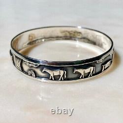 Vtg Southwest Roland Begay Navajo Sterling Silver Storyteller Bangle Bracelet