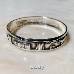 Vtg Southwest Roland Begay Navajo Sterling Silver Storyteller Bangle Bracelet