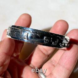 Vtg Southwest Roland Begay Navajo Sterling Silver Storyteller Bangle Bracelet