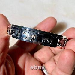 Vtg Southwest Roland Begay Navajo Sterling Silver Storyteller Bangle Bracelet