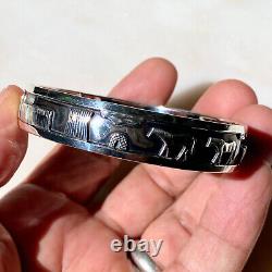 Vtg Southwest Roland Begay Navajo Sterling Silver Storyteller Bangle Bracelet