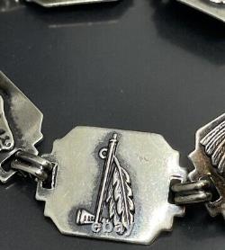 Vtg Sterling Silver 925 Native American Indian Figural Ethnic Link Bracelet 7.5