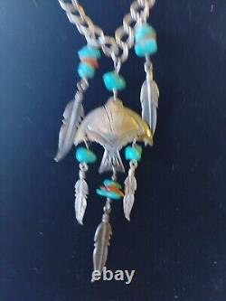 Vtg Sterling Silver Old Pawn Native American Navajo Thunderbird Chain Pendant