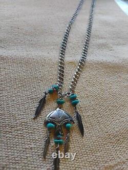 Vtg Sterling Silver Old Pawn Native American Navajo Thunderbird Chain Pendant