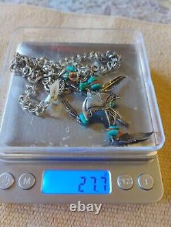 Vtg Sterling Silver Old Pawn Native American Navajo Thunderbird Chain Pendant