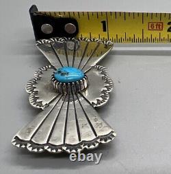 Vtg Sterling Silver Turquoise Bow Tie Brooch