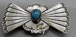 Vtg Sterling Silver Turquoise Bow Tie Brooch