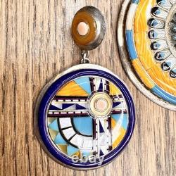 Vtg Sterling Silver Zuni Sunface Spiny Oyster Inlay Brooch/Pendant Earrings Set