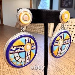 Vtg Sterling Silver Zuni Sunface Spiny Oyster Inlay Brooch/Pendant Earrings Set