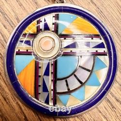 Vtg Sterling Silver Zuni Sunface Spiny Oyster Inlay Brooch/Pendant Earrings Set