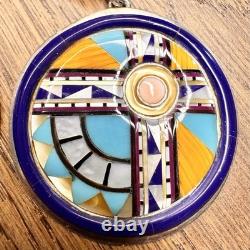 Vtg Sterling Silver Zuni Sunface Spiny Oyster Inlay Brooch/Pendant Earrings Set