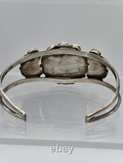 Vtg Sterling Silver and Stone Inlay Zuni Sunface Cuff, signed Delwin Gasper