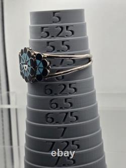 Vtg Sterling Silver and Stone Inlay Zuni Sunface Cuff, signed Delwin Gasper