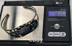 Vtg Sterling Silver and Stone Inlay Zuni Sunface Cuff, signed Delwin Gasper