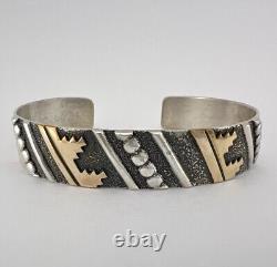 Vtg Tommy Thomas Singer Navajo Sterling Silver & Gold Overlay Cuff Bracelet