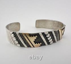 Vtg Tommy Thomas Singer Navajo Sterling Silver & Gold Overlay Cuff Bracelet