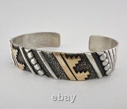 Vtg Tommy Thomas Singer Navajo Sterling Silver & Gold Overlay Cuff Bracelet