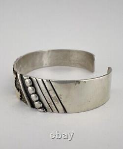 Vtg Tommy Thomas Singer Navajo Sterling Silver & Gold Overlay Cuff Bracelet