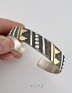 Vtg Tommy Thomas Singer Navajo Sterling Silver & Gold Overlay Cuff Bracelet