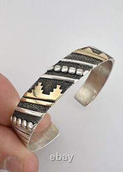 Vtg Tommy Thomas Singer Navajo Sterling Silver & Gold Overlay Cuff Bracelet