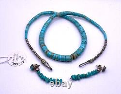 Vtg Turquoise Bead Necklace & Drop Earrings Native American Jewelry 20 Necklace
