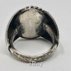 Vtg Turquoise Stamped Thunderbird Arrow Mans Ring Sz8.5 Sterling Navajo 13.2g
