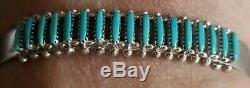 Vtg Zuni Artist Signed G Acque Needlepoint Turquoise Silver Cuff Bracelet 6.5