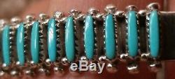 Vtg Zuni Artist Signed G Acque Needlepoint Turquoise Silver Cuff Bracelet 6.5