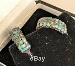 Vtg Zuni Native American Frank Dishta Channel Inlay Turquoise Hoop Earrings