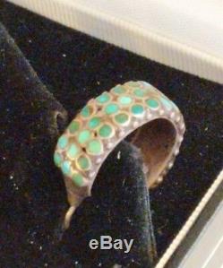 Vtg Zuni Native American Frank Dishta Channel Inlay Turquoise Hoop Earrings