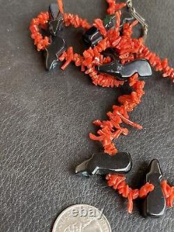 Vtg. Zuni Native American Red Coral Beaded Animal Multi Stone Necklace Southwest