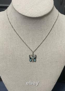 Vtg Zuni Sterling Silver Multi Stone Inlay Butterfly Pendant Necklace 18 Figaro