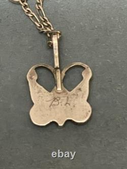 Vtg Zuni Sterling Silver Multi Stone Inlay Butterfly Pendant Necklace 18 Figaro
