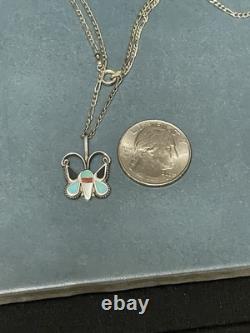 Vtg Zuni Sterling Silver Multi Stone Inlay Butterfly Pendant Necklace 18 Figaro