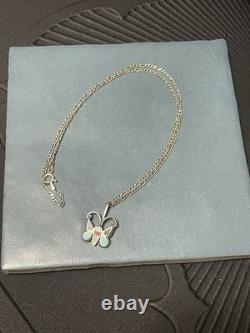 Vtg Zuni Sterling Silver Multi Stone Inlay Butterfly Pendant Necklace 18 Figaro