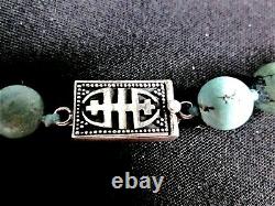 Vtg Zuni Turquoise 65 Bead Necklace, Sterling Silver Clasp 54- Kevin Haloo